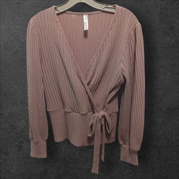 Perseption concept Ribbed faux Wrap  Top color tan XLarge - Picture 1 of 6
